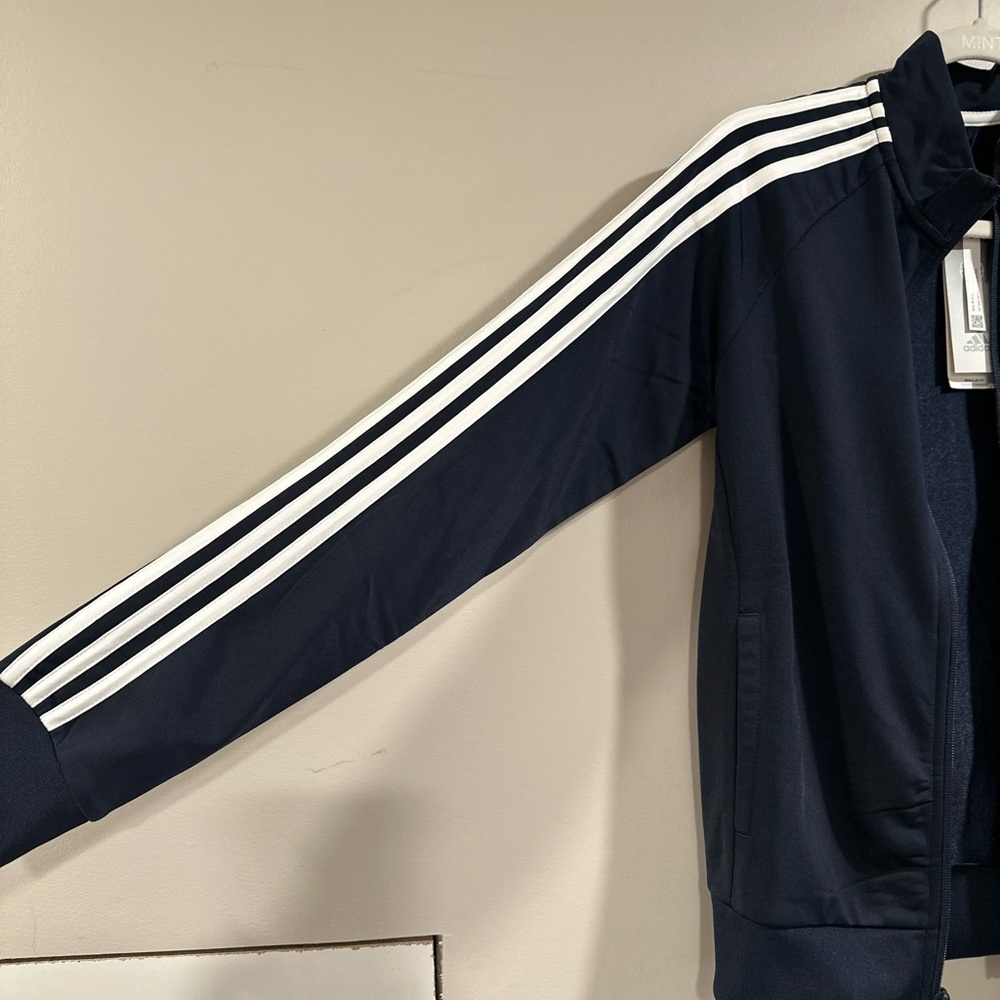 Adidas Ws Essential 3 Stripes Tricot Zip Track Jacket Pockets Raglan Small NWT - Picture 7 of 16